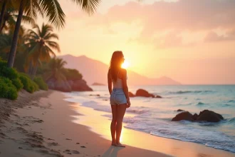 Lever de soleil sur la mer avec sable frais et air iodé