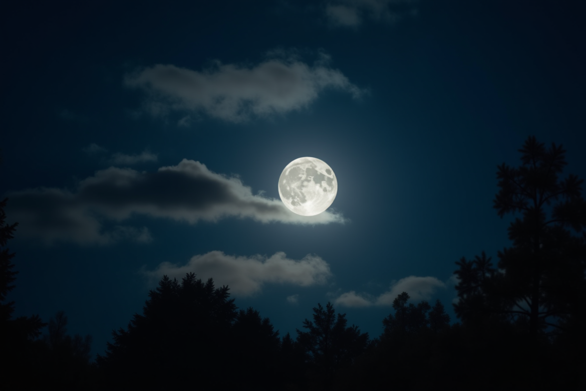 Ciel nocturne avec lune croissante voilée de nuages