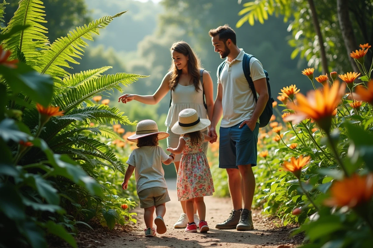 Famille explorant le jardin botanique de La Réunion