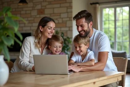 Famille souriante recherchant location vacances à la maison