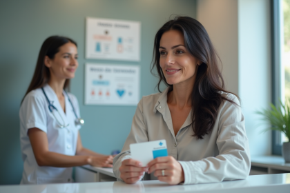 Femme espagnole calme à la clinique avec carte santé