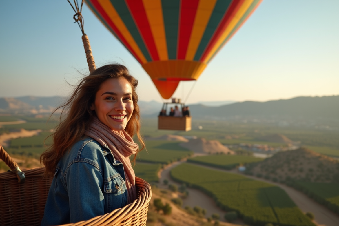 Jeune femme tunisienne souriante dans un ballon coloré