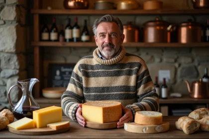 Fromage alpin et fromager en costume traditionnel