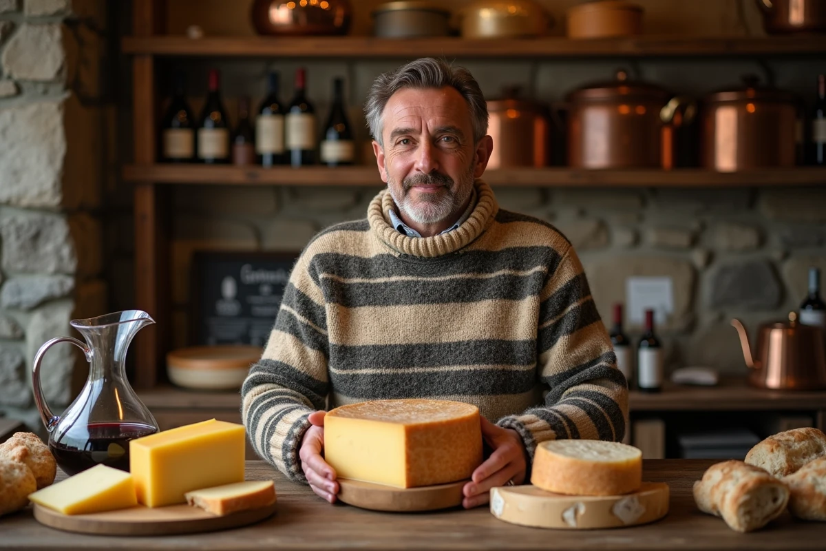 Fromage alpin et fromager en costume traditionnel