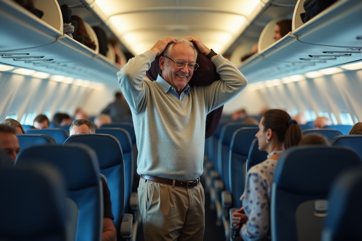 Homme âgé rangeant son bagage dans l