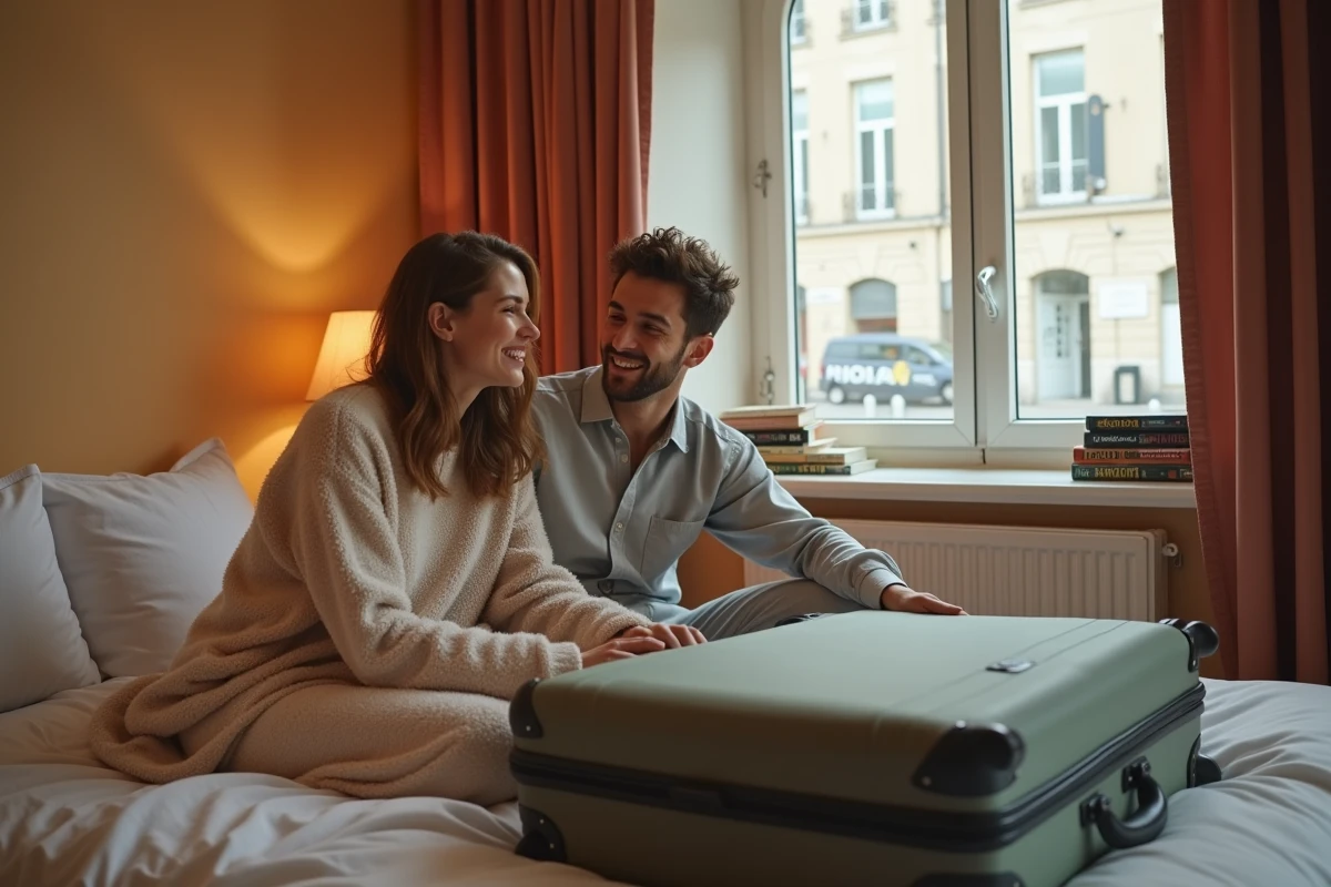 Jeune couple détendu dans une chambre d