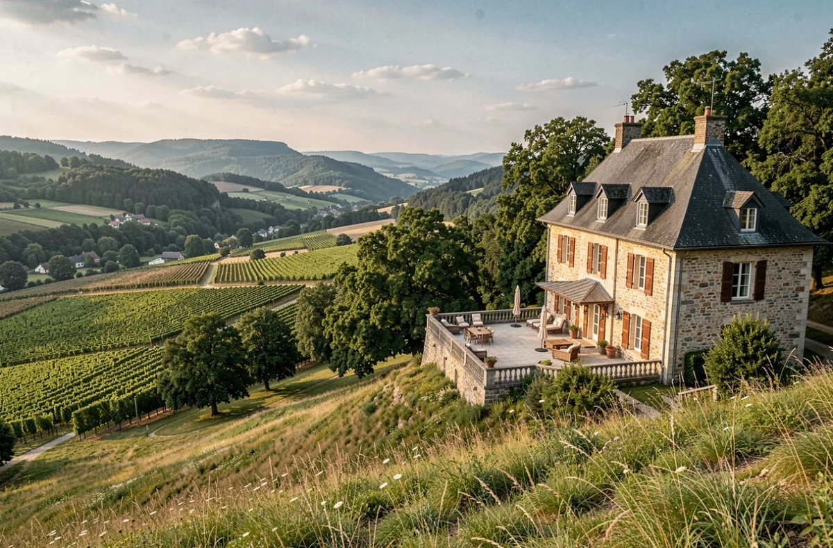 Vue panoramique sur les vignobles alsaciens depuis la terrasse du Schlossberg dans le Haut-Rhin