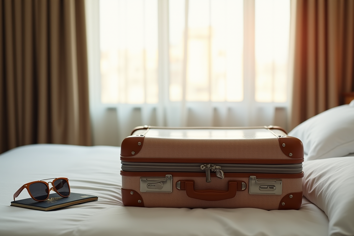 Valise sécurisée avec scellé tamperevident sur lit d