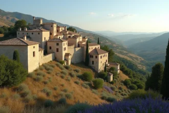 Vue panoramique du village perché de Gordes en Provence avec son château Renaissance et ses maisons en pierre calcaire