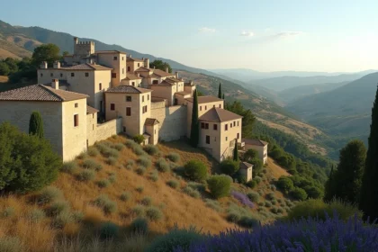 Vue panoramique du village perché de Gordes en Provence avec son château Renaissance et ses maisons en pierre calcaire